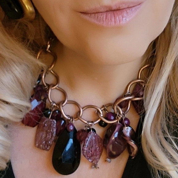 NAPIER 1950s Vintage Statement Necklace Rare Chunky Glass Drops, Amethyst Purple - Picture 1 of 9
